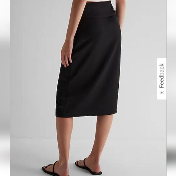 Super High Waisted Satin Seamed Midi Skirt - Picture 3 of 7